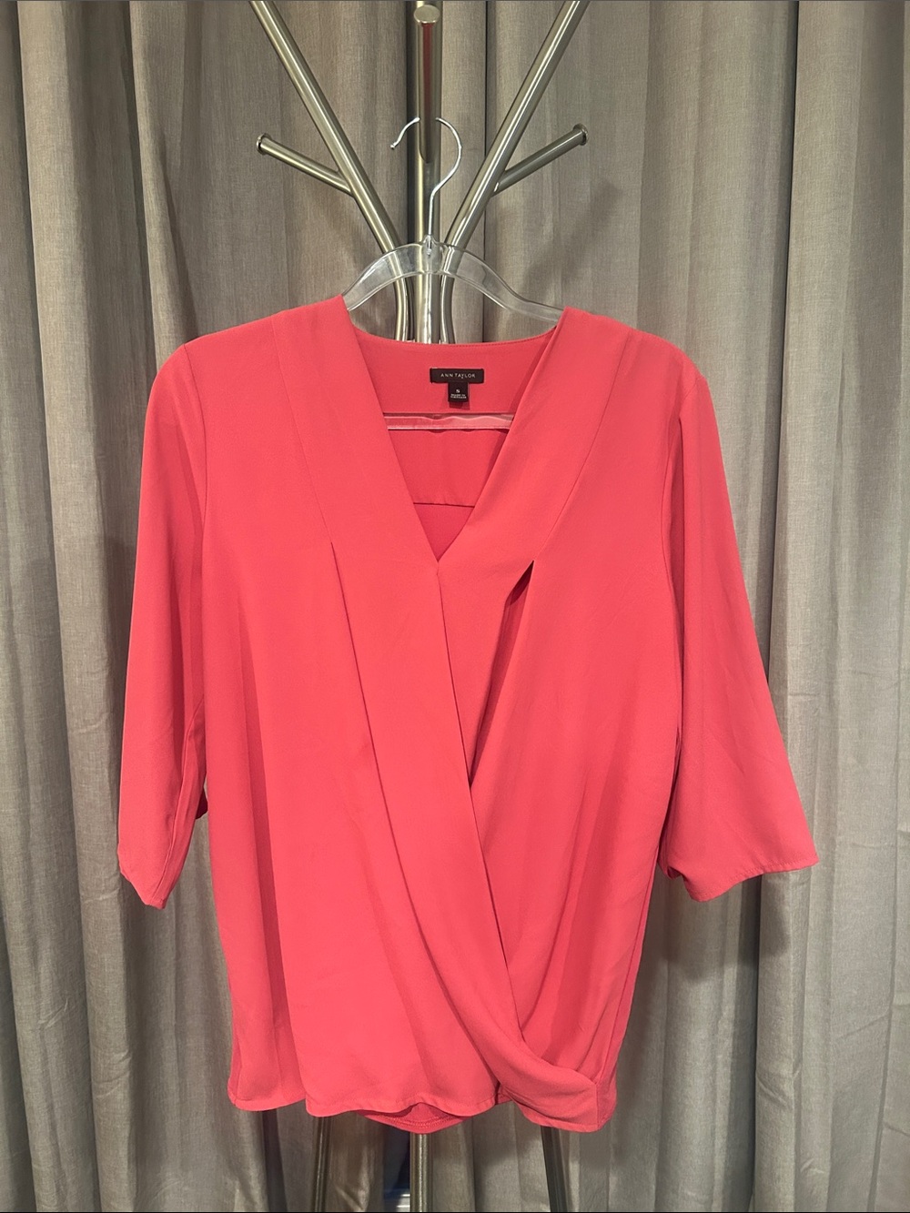 Ann Taylor Coral-Pink Draped Wrap Blouse